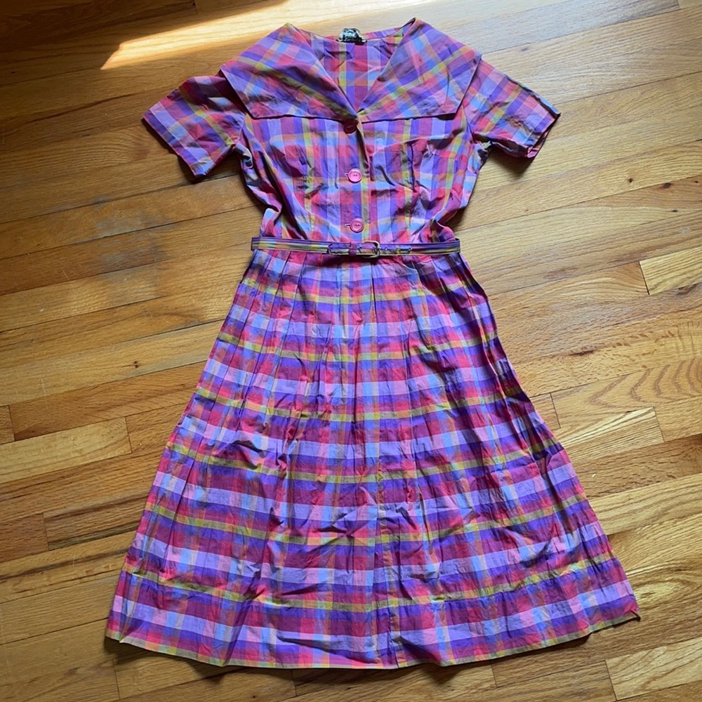 Vintage Pink Plaid Sailor Day Dress